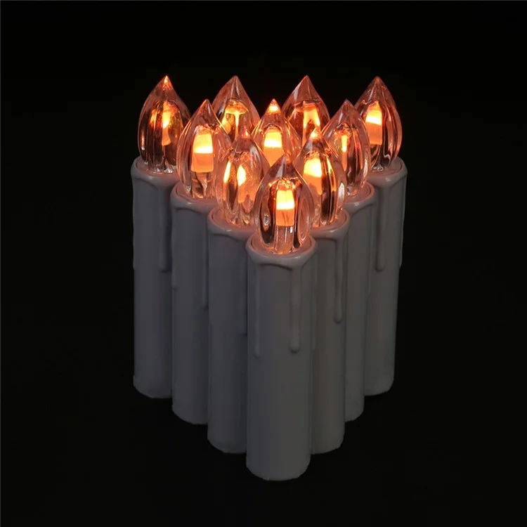 Realistic Warm White LED Flameless Candles with Remote Control for Party Decoration - 10 PCS / Ivory-Cellmalls