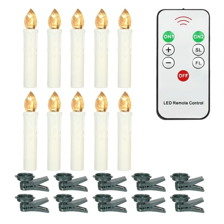 Realistic Warm White LED Flameless Candles with Remote Control for Party Decoration - 10 PCS / Ivory-Cellmalls