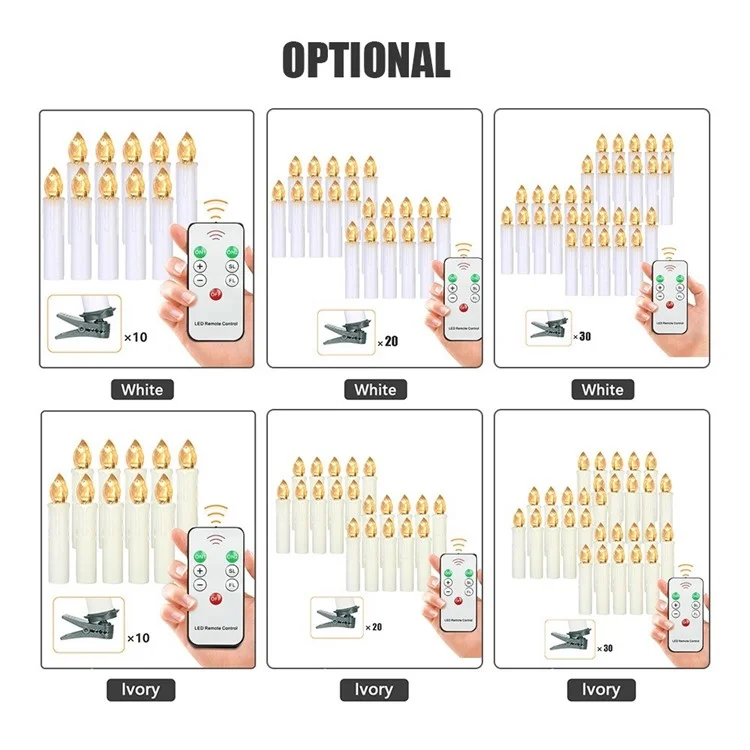 Realistic Warm White LED Flameless Candles with Remote Control for Party Decoration - 10 PCS / Ivory-Cellmalls