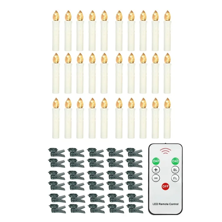 Realistic Warm White LED Flameless Candles with Remote Control for Party Decoration - 30 PCS / Ivory-Cellmalls