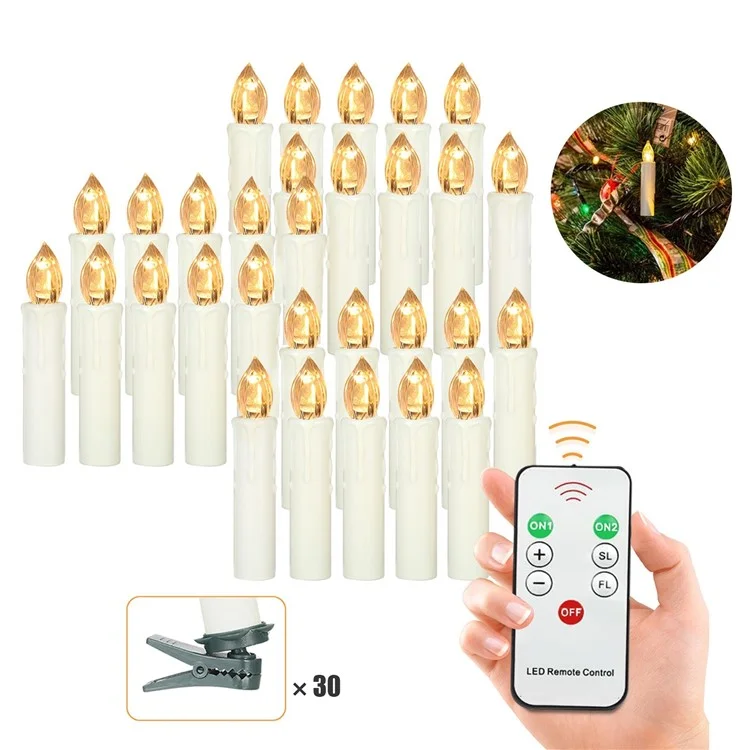 Realistic Warm White LED Flameless Candles with Remote Control for Party Decoration - 30 PCS / Ivory-Cellmalls