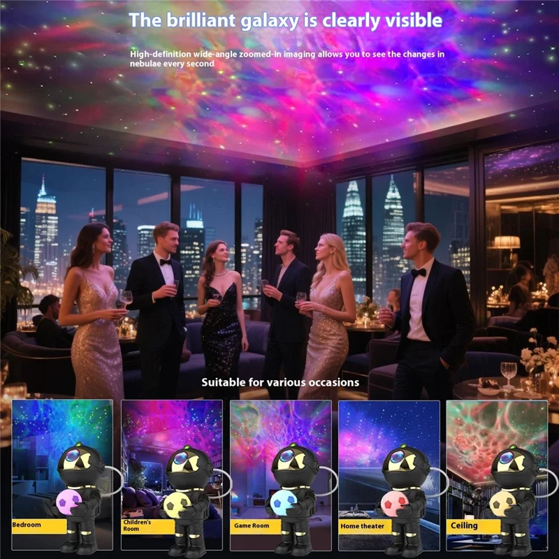 YLQ-L4 Astronaut Holding Soccer Nebula Projector Night Light Bedroom Atmosphere Lamp with Remote Control - Black-Cellmalls