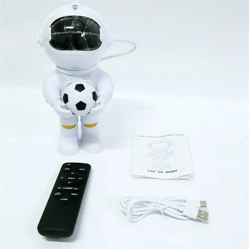 YLQ-L4 Astronaut Holding Soccer Nebula Projector Night Light Bedroom Atmosphere Lamp with Remote Control - Black-Cellmalls