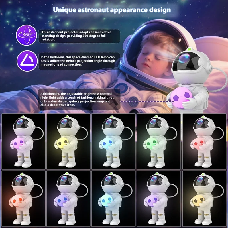 YLQ-L4 Astronaut Holding Soccer Nebula Projector Night Light Bedroom Atmosphere Lamp with Remote Control - White-Cellmalls