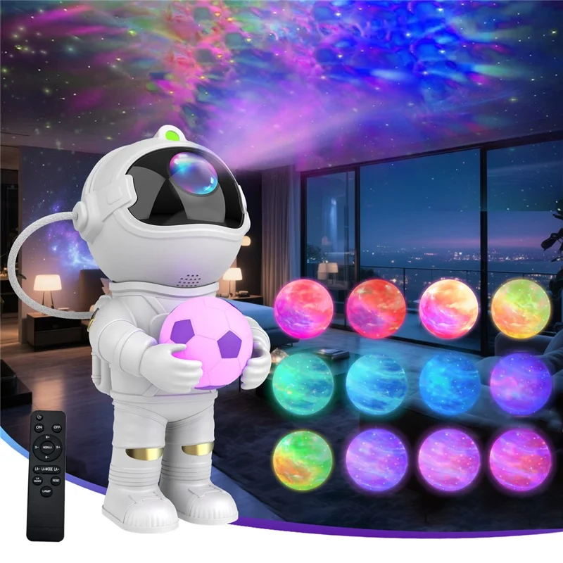 YLQ-L4 Astronaut Holding Soccer Nebula Projector Night Light Bedroom Atmosphere Lamp with Remote Control - White-Cellmalls