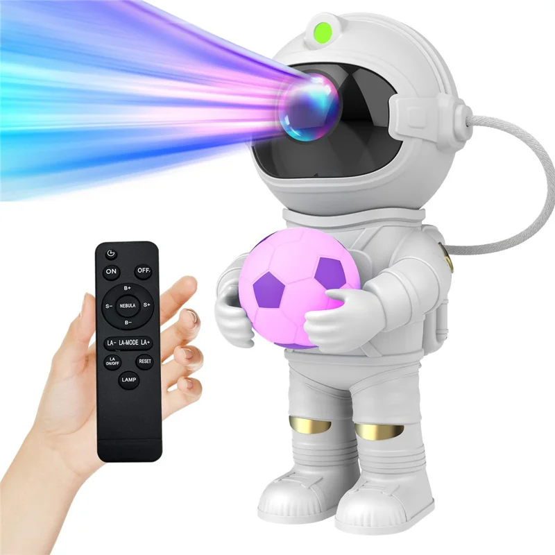 YLQ-L4 Astronaut Holding Soccer Nebula Projector Night Light Bedroom Atmosphere Lamp with Remote Control - White-Cellmalls