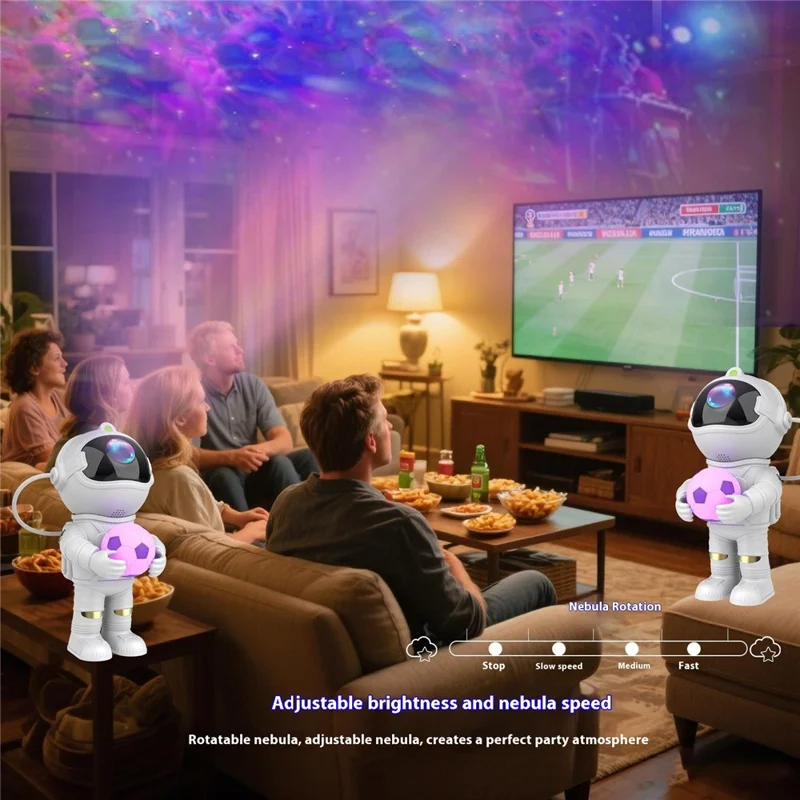 YLQ-L4 Astronaut Holding Soccer Nebula Projector Night Light Bedroom Atmosphere Lamp with Remote Control - White-Cellmalls