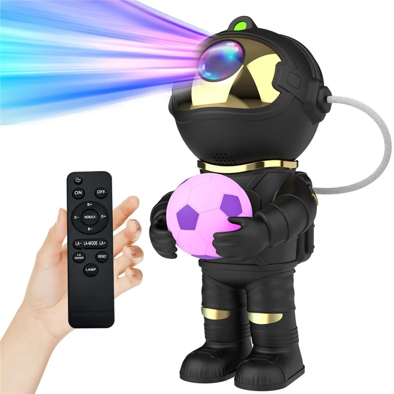 YLQ-L4 Astronaut Holding Soccer Nebula Projector Night Light Bedroom Atmosphere Lamp with Remote Control - Black-Cellmalls