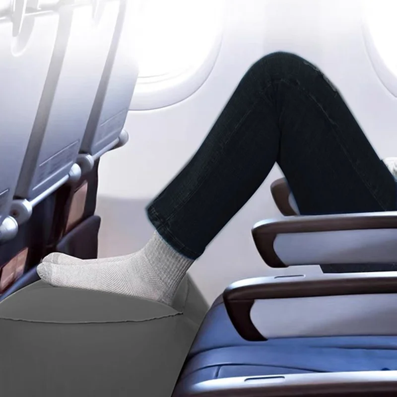 ZJM-020 Home Travel PVC Flocking Flight Sleeping Footrest Cushion Airplane Car Bus Inflatable Foot Rest Pad - Blue-Cellmalls