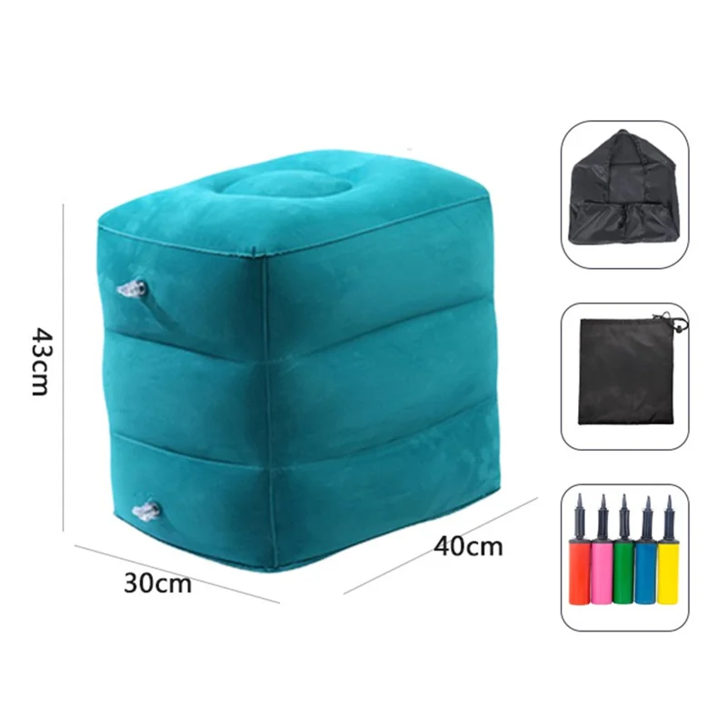 ZJM-020 Home Travel PVC Flocking Flight Sleeping Footrest Cushion Airplane Car Bus Inflatable Foot Rest Pad - Blue-Cellmalls
