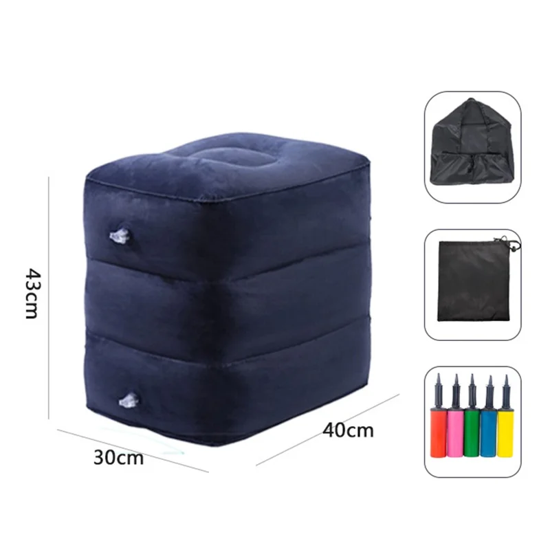 ZJM-020 Home Travel PVC Flocking Flight Sleeping Footrest Cushion Airplane Car Bus Inflatable Foot Rest Pad - Dark Blue-Cellmalls