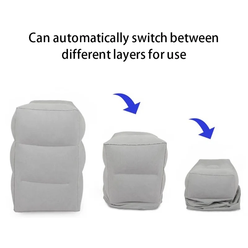 ZJM-020 Home Travel PVC Flocking Flight Sleeping Footrest Cushion Airplane Car Bus Inflatable Foot Rest Pad - Dark Grey-Cellmalls