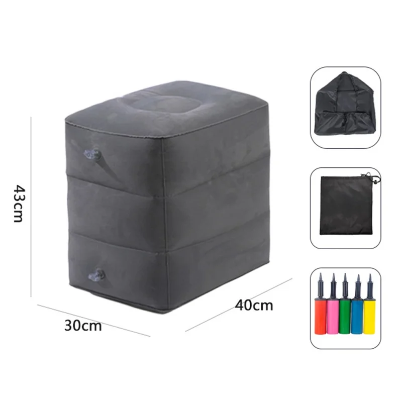 ZJM-020 Home Travel PVC Flocking Flight Sleeping Footrest Cushion Airplane Car Bus Inflatable Foot Rest Pad - Dark Grey-Cellmalls