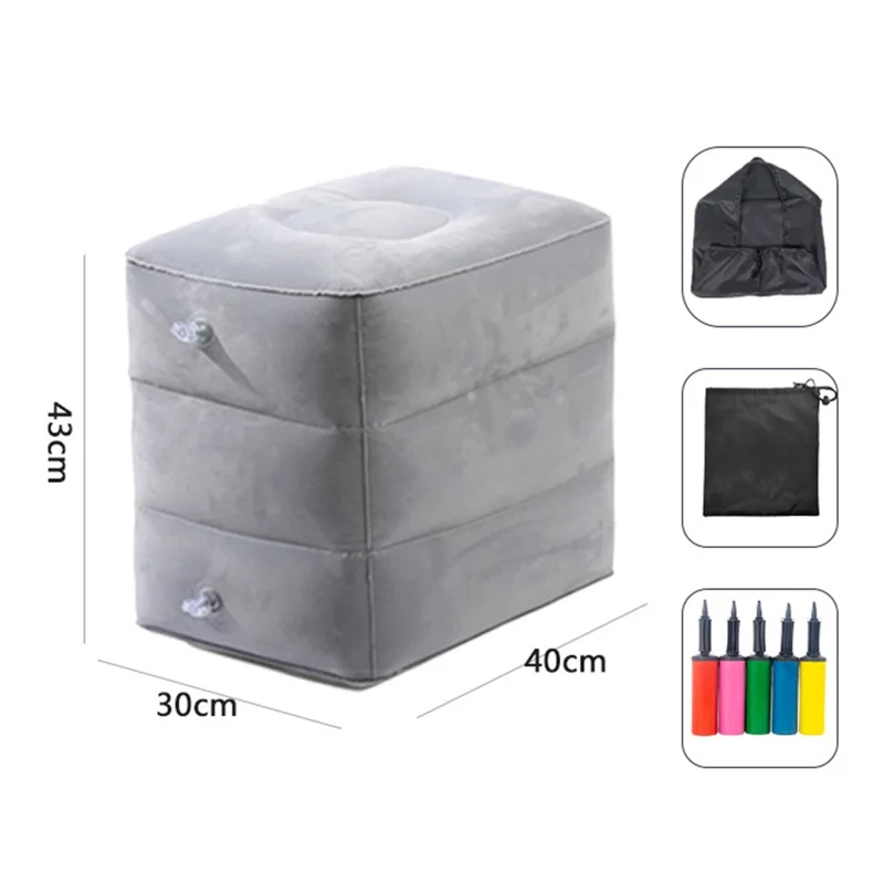 ZJM-020 Home Travel PVC Flocking Flight Sleeping Footrest Cushion Airplane Car Bus Inflatable Foot Rest Pad - Light Grey-Cellmalls