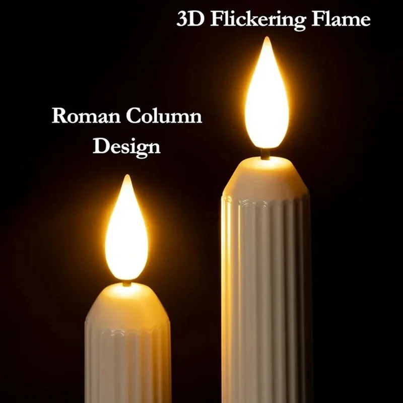 6Pcs Roman Column Design LED Window Candles Battery Operated Light Sensor Decorative Lamp with Suction Cups-Cellmalls