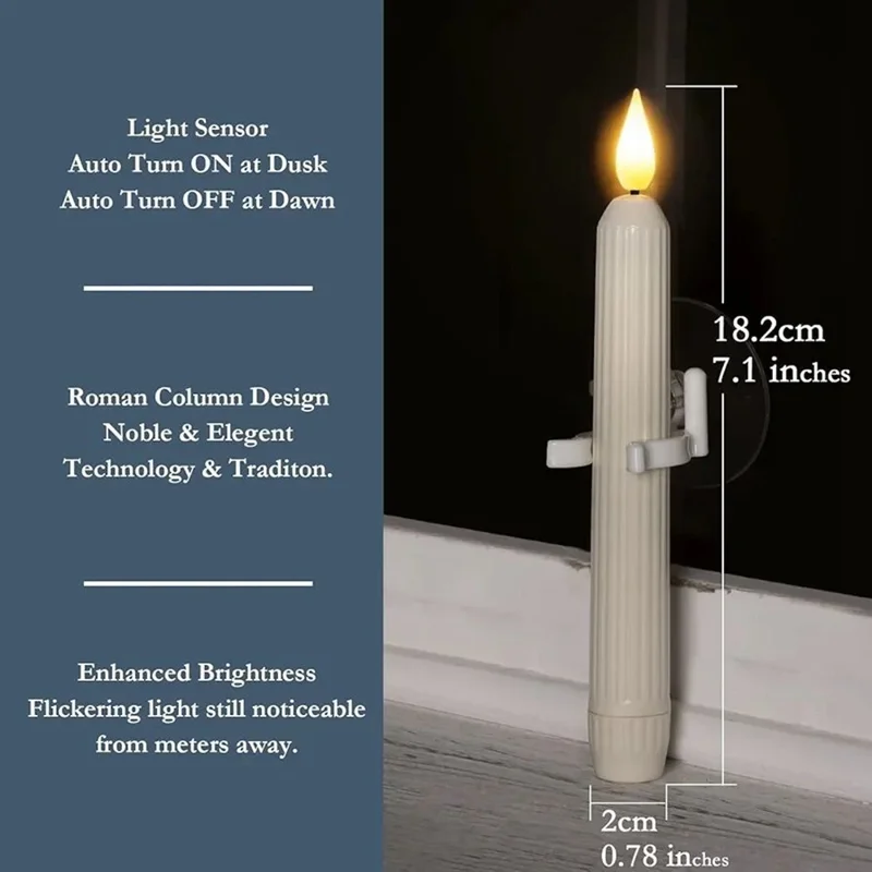 6Pcs Roman Column Design LED Window Candles Battery Operated Light Sensor Decorative Lamp with Suction Cups-Cellmalls