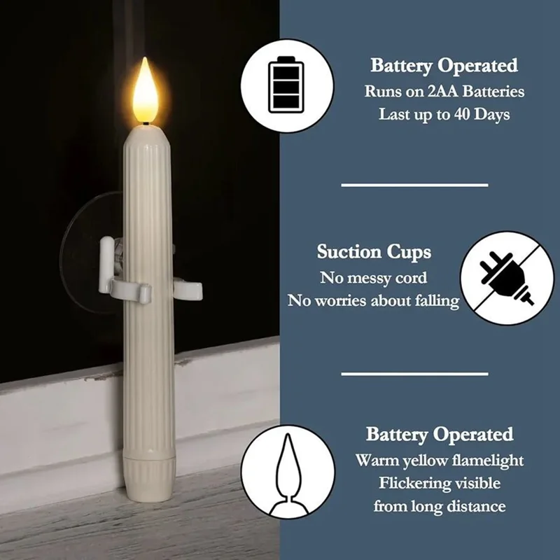 6Pcs Roman Column Design LED Window Candles Battery Operated Light Sensor Decorative Lamp with Suction Cups-Cellmalls