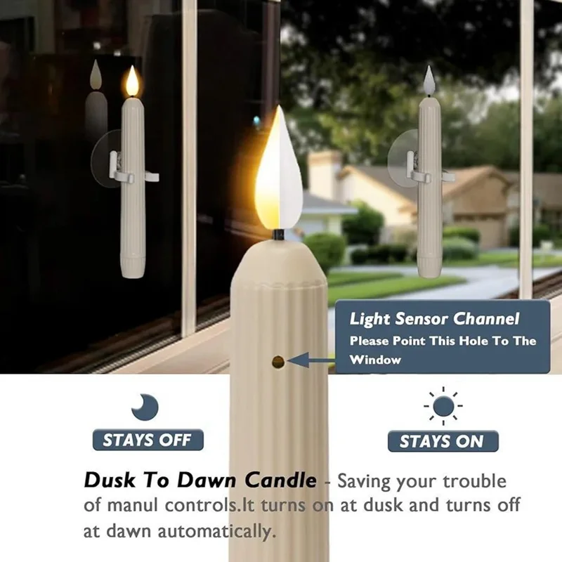 6Pcs Roman Column Design LED Window Candles Battery Operated Light Sensor Decorative Lamp with Suction Cups-Cellmalls