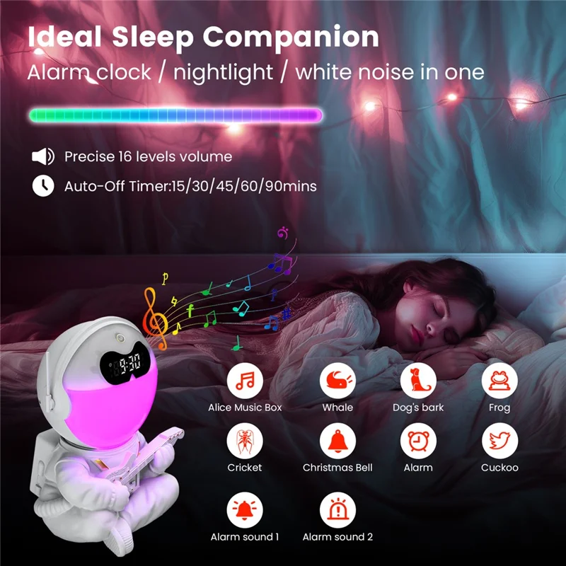 GR-21 Astronaut Holding Guitar RGB Night Light Alarm Clock White Noise Bluetooth-Compatible Speaker-Cellmalls