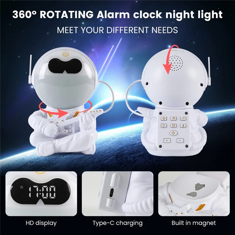GR-21 Astronaut Holding Guitar RGB Night Light Alarm Clock White Noise Bluetooth-Compatible Speaker-Cellmalls
