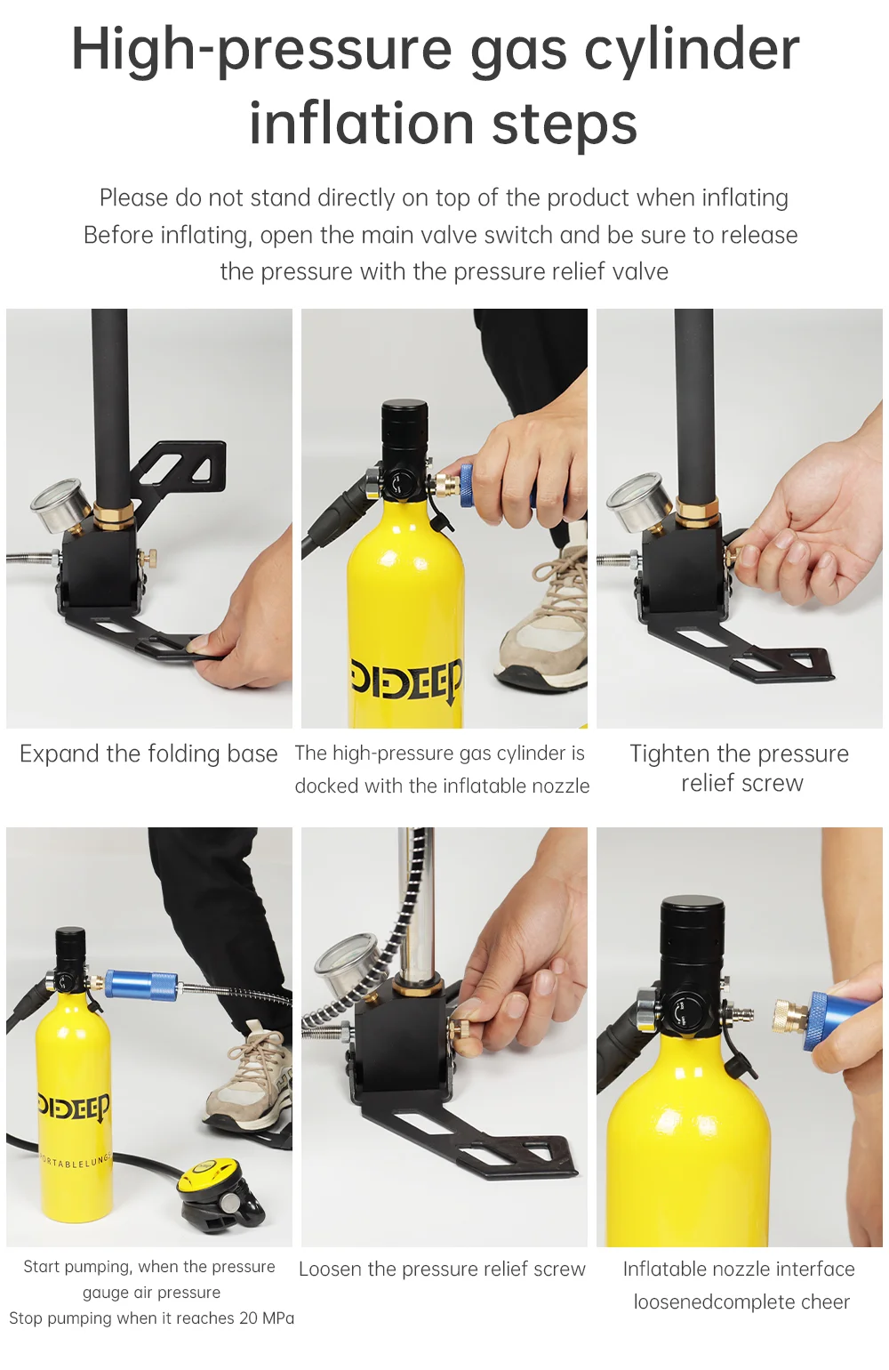 DIDEEP X4000Pro 1L Scuba Diving Tank with Vest, Diving Goggles - Yellow / Silver-Cellmalls