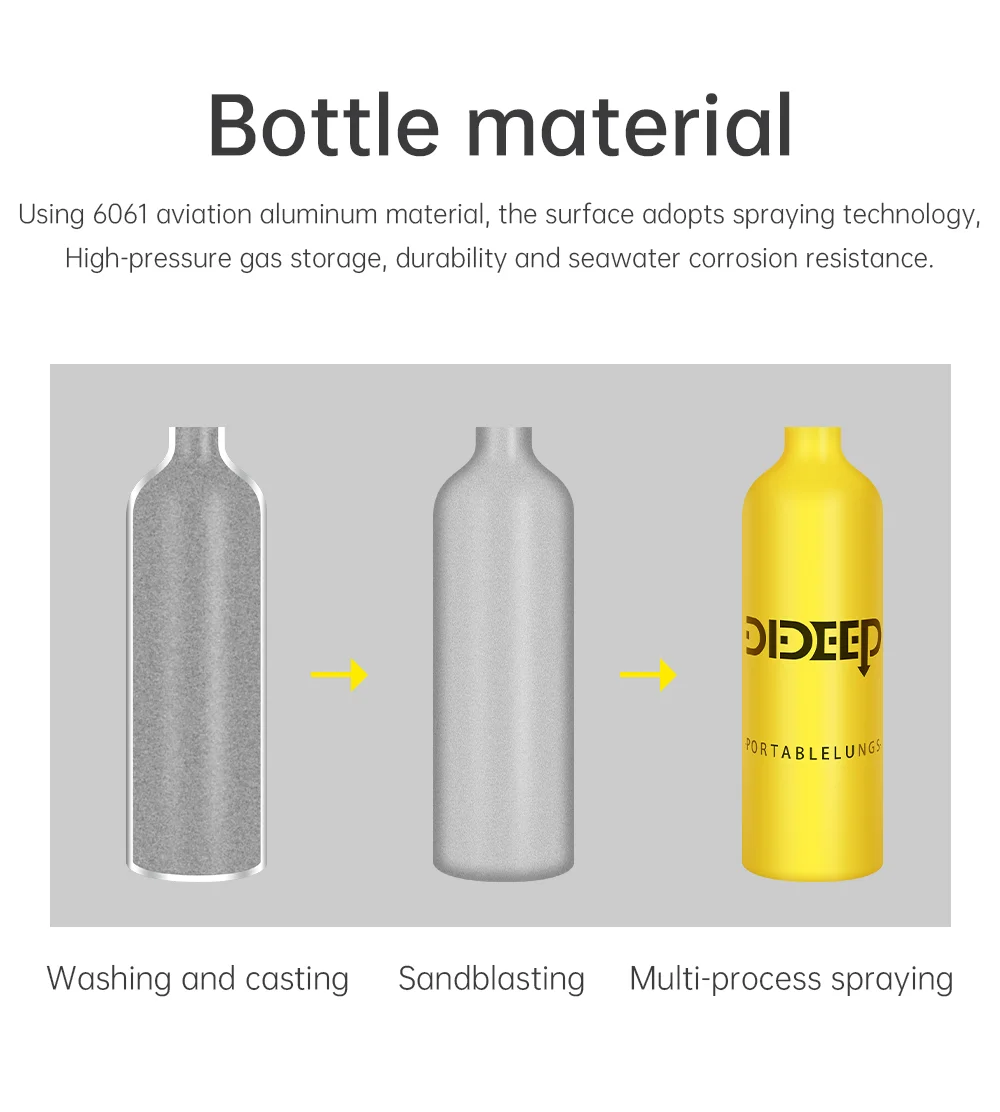 DIDEEP X4000Pro 1L Scuba Diving Tank with Vest, Diving Goggles - Yellow / Silver-Cellmalls