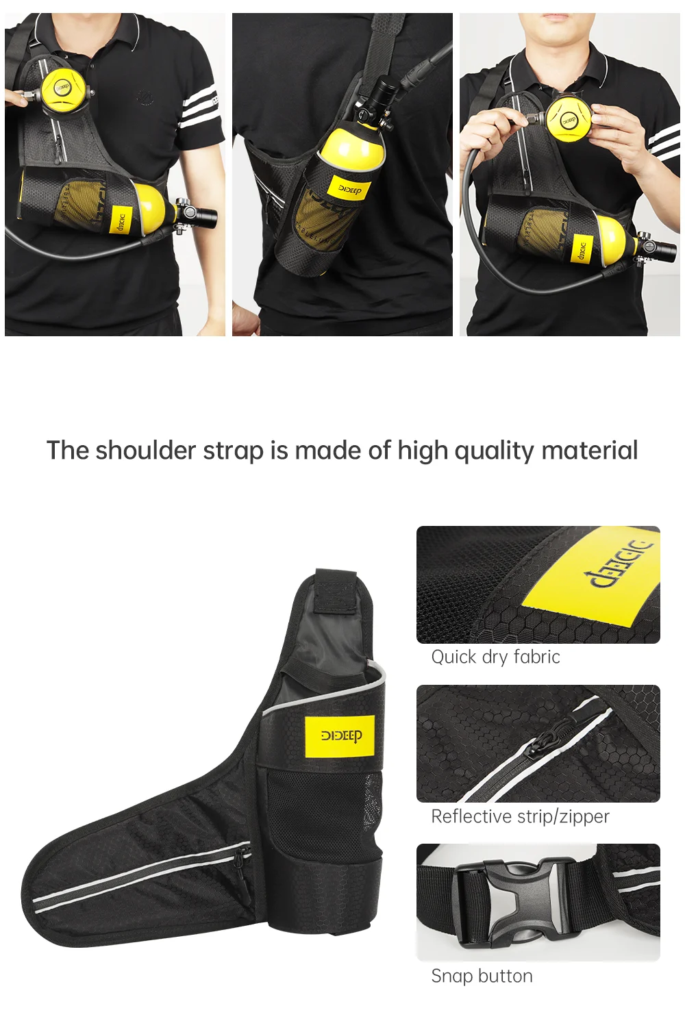 DIDEEP X4000Pro 1L Scuba Diving Tank with Vest, Diving Goggles - Yellow / Silver-Cellmalls