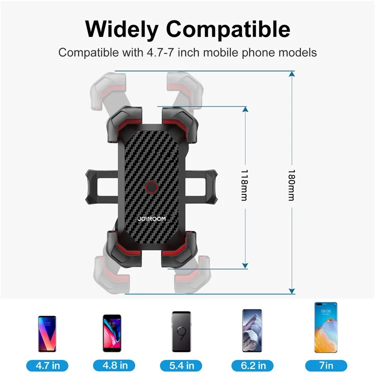 JOYROOM JR-ZS288 Bike Phone Mount Quick Release Bicycle Handlebar Phone Holder Bike Phone Bracket for 4.7-7 inch Cell Phones - Black-Cellmalls