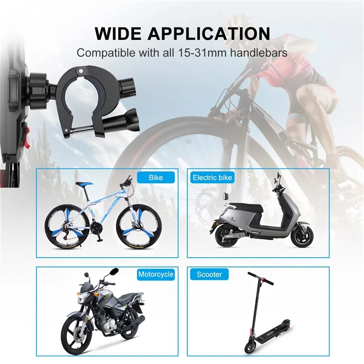 JOYROOM JR-ZS288 Bike Phone Mount Quick Release Bicycle Handlebar Phone Holder Bike Phone Bracket for 4.7-7 inch Cell Phones - Black-Cellmalls