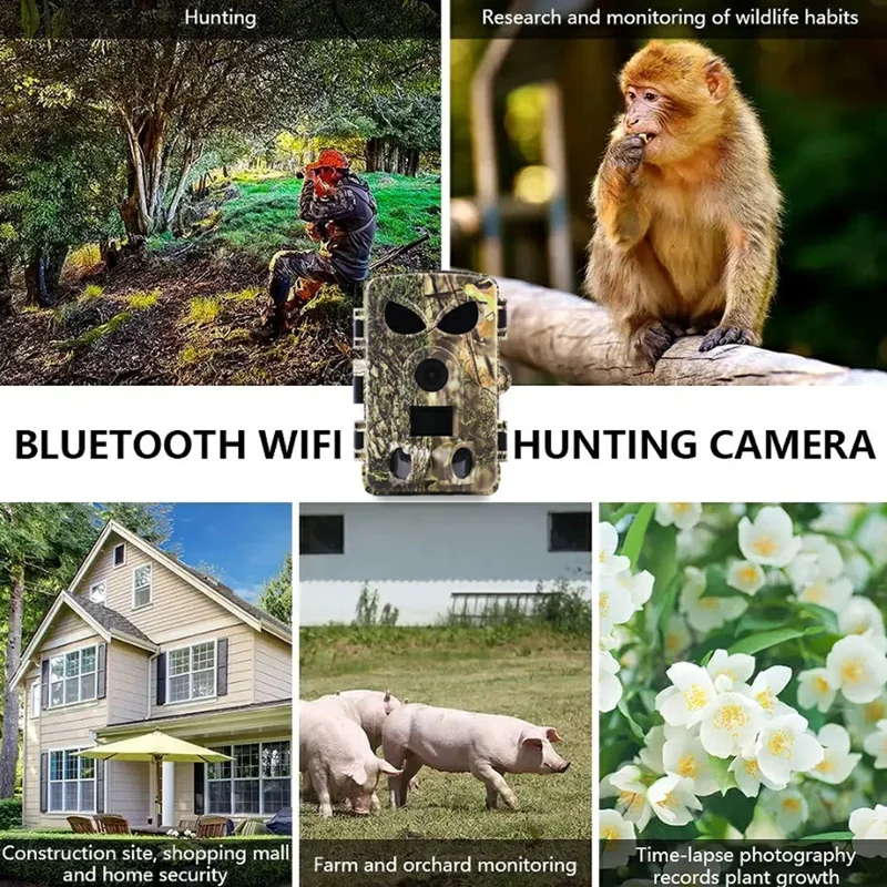PR8000 Outdoor Hunting 8K WiFi Trail Camera 60MP Ultra HD Night Vision Wildlife Scouting Pocket Cam-Cellmalls
