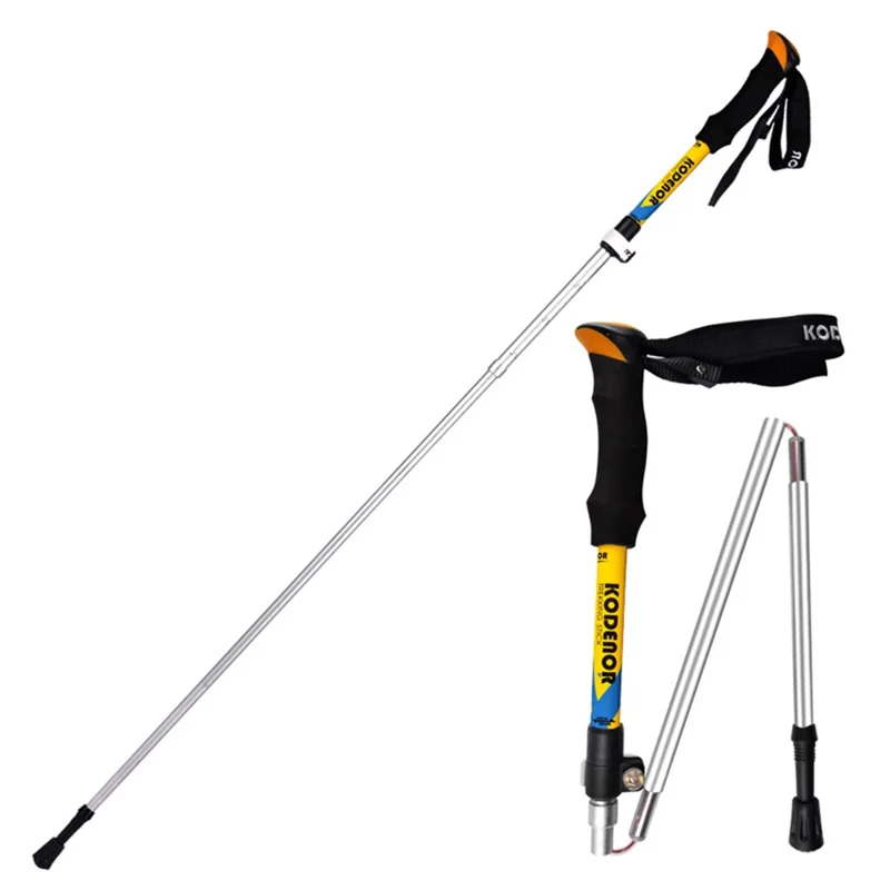 KODENOR 2Pcs Outdoor Trekking Pole Camping 5-Section Aluminum Alloy Walking Stick for 170-190CM Height - Yellow-Cellmalls