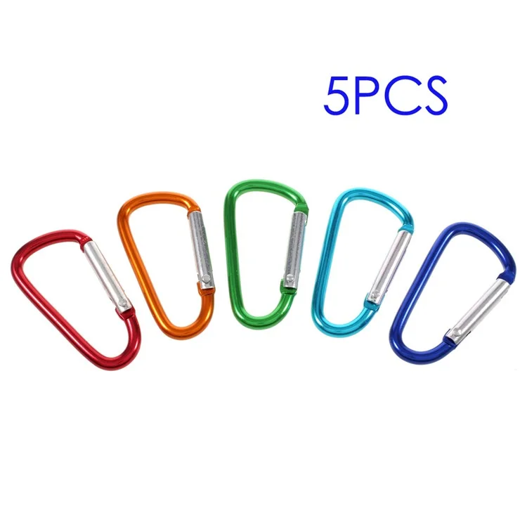 5Pcs/Set D Shape Spring-loaded Gate Aluminum Alloy Carabiner for Camping Hiking Traveling (Mixed Color)-Cellmalls