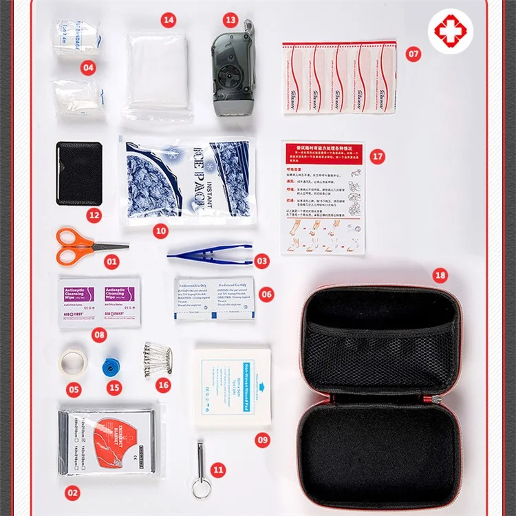 EVA Portable First Aid Kit for Home Car Outdoor Camping/Climbing (18 Unique Items) - Red-Cellmalls