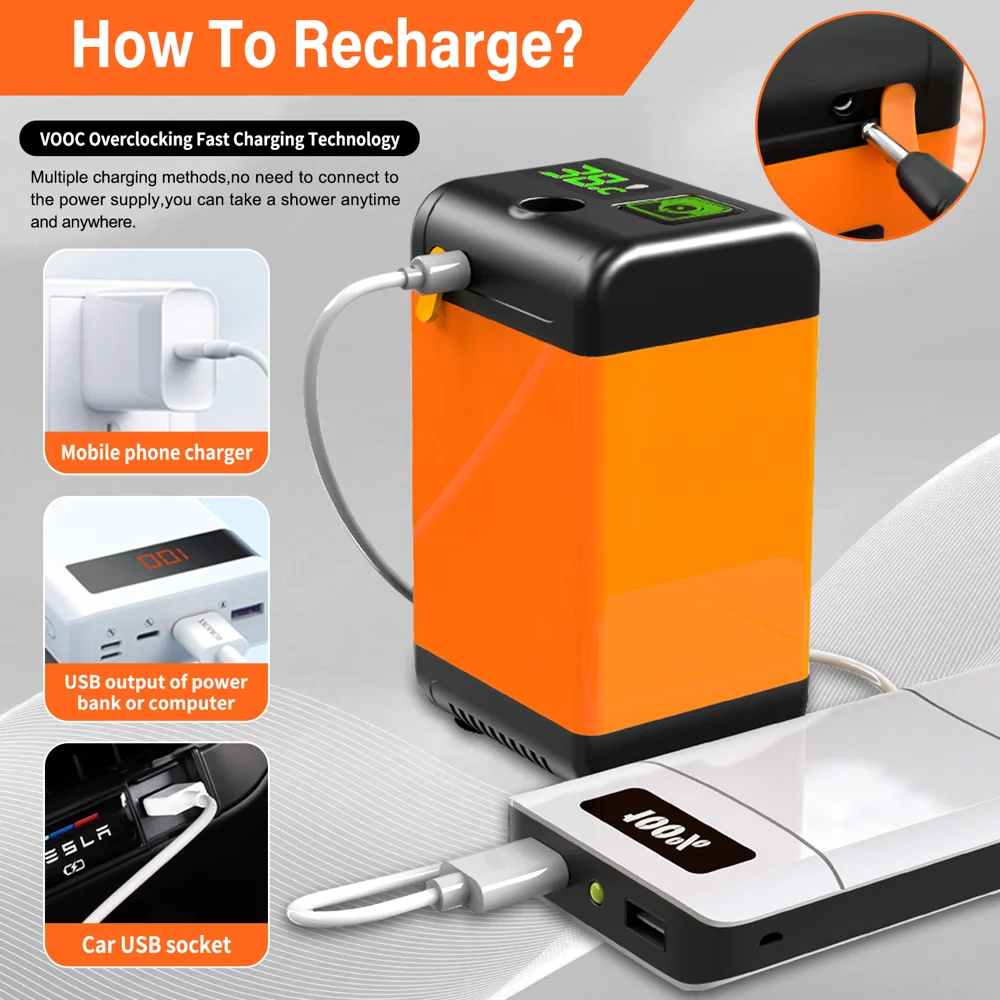 7800mAh Outdoor Camping Electric Shower with Smart Temperature Monitoring + 3 Spray Modes-Cellmalls