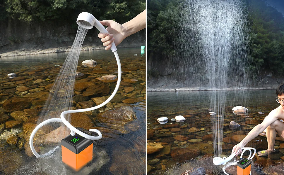 7800mAh Outdoor Camping Electric Shower with Smart Temperature Monitoring + 3 Spray Modes-Cellmalls