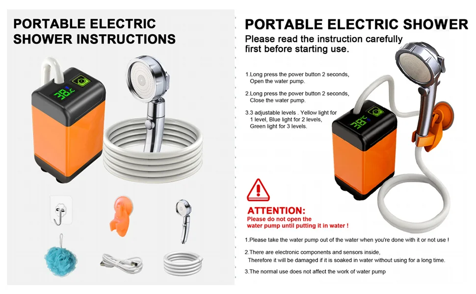 7800mAh Outdoor Camping Electric Shower with Smart Temperature Monitoring + 3 Spray Modes-Cellmalls