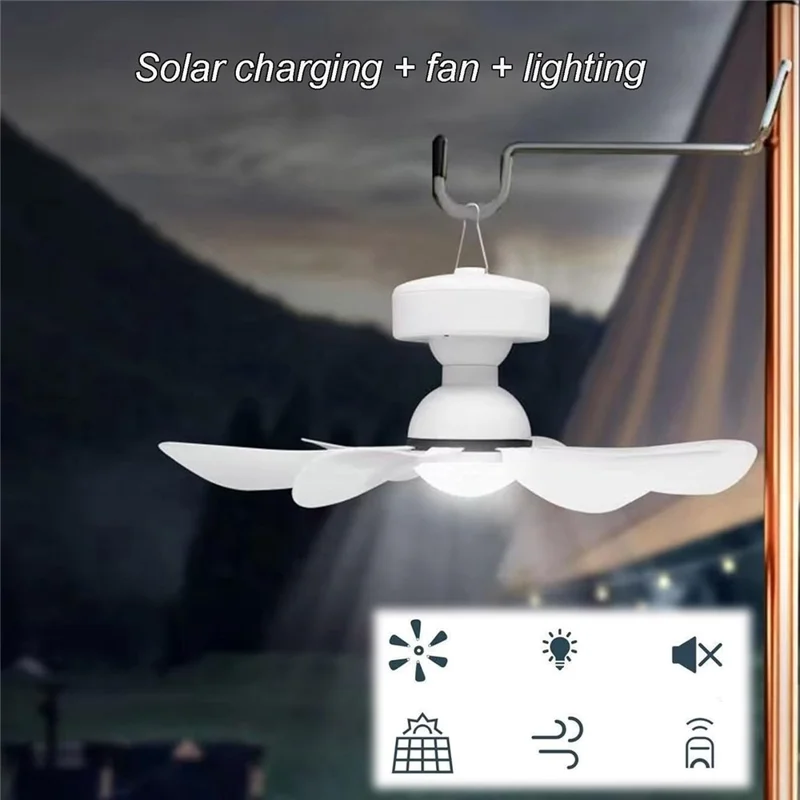 3 Levels Dimmable Solar Powered Fan Light for Outdoor Camping Remote Control Hanging Ceiling Fan-Cellmalls