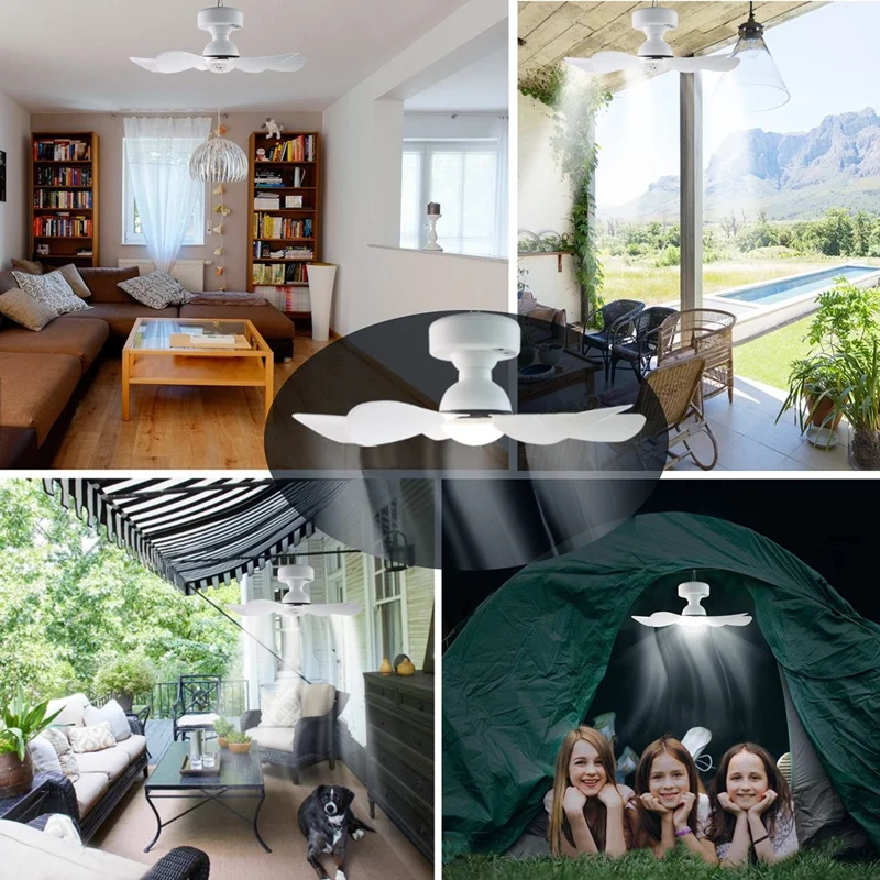 3 Levels Dimmable Solar Powered Fan Light for Outdoor Camping Remote Control Hanging Ceiling Fan-Cellmalls