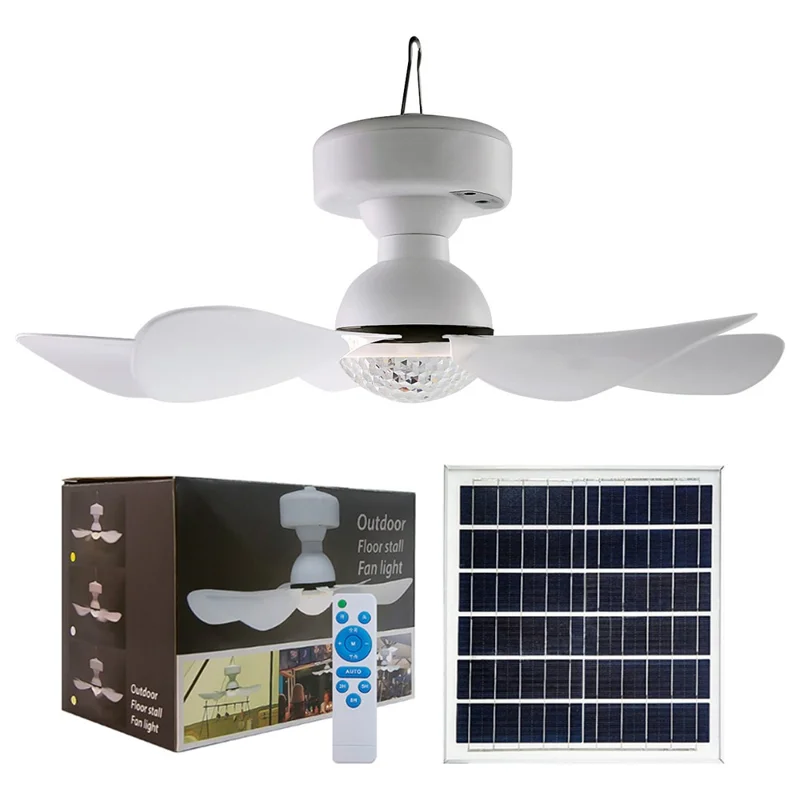 3 Levels Dimmable Solar Powered Fan Light for Outdoor Camping Remote Control Hanging Ceiling Fan-Cellmalls