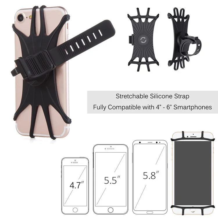 Universal Free Rotating Stretchable Silicone Phone Mount Bicycle Handlebar Cellphone Holder for 4-6 inch Cellphone GPS-Cellmalls