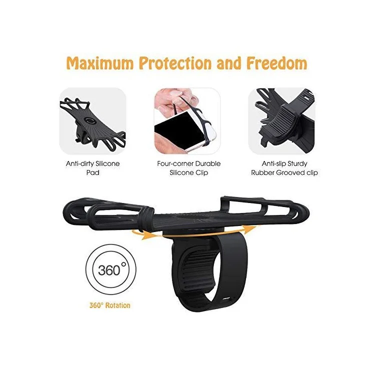 Universal Free Rotating Stretchable Silicone Phone Mount Bicycle Handlebar Cellphone Holder for 4-6 inch Cellphone GPS-Cellmalls