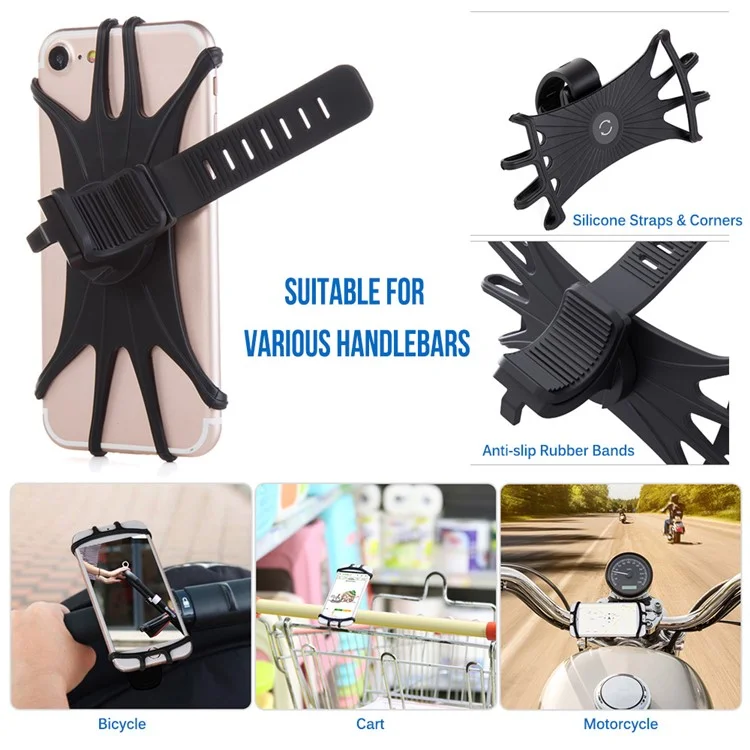 Universal Free Rotating Stretchable Silicone Phone Mount Bicycle Handlebar Cellphone Holder for 4-6 inch Cellphone GPS-Cellmalls