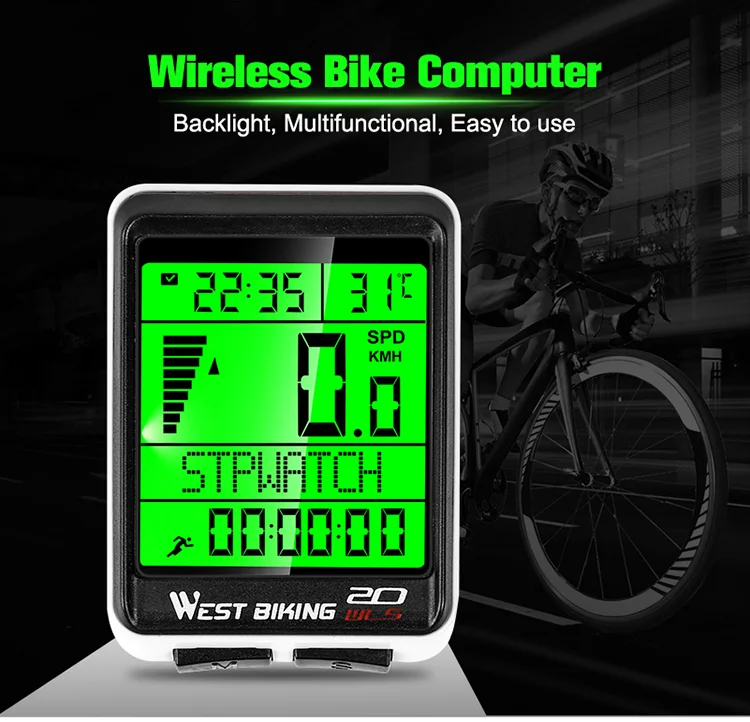 WEST BIKING 0702049 Wireless MTB Road Bike Computer Waterproof Backlight Screen Cycling Speedometer-Cellmalls