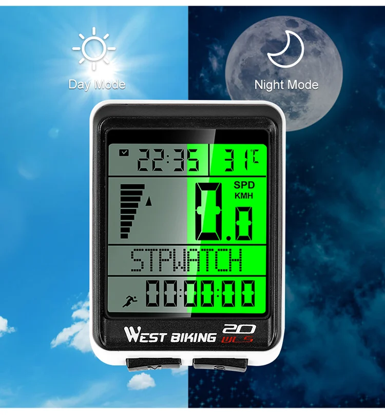 WEST BIKING 0702049 Wireless MTB Road Bike Computer Waterproof Backlight Screen Cycling Speedometer-Cellmalls