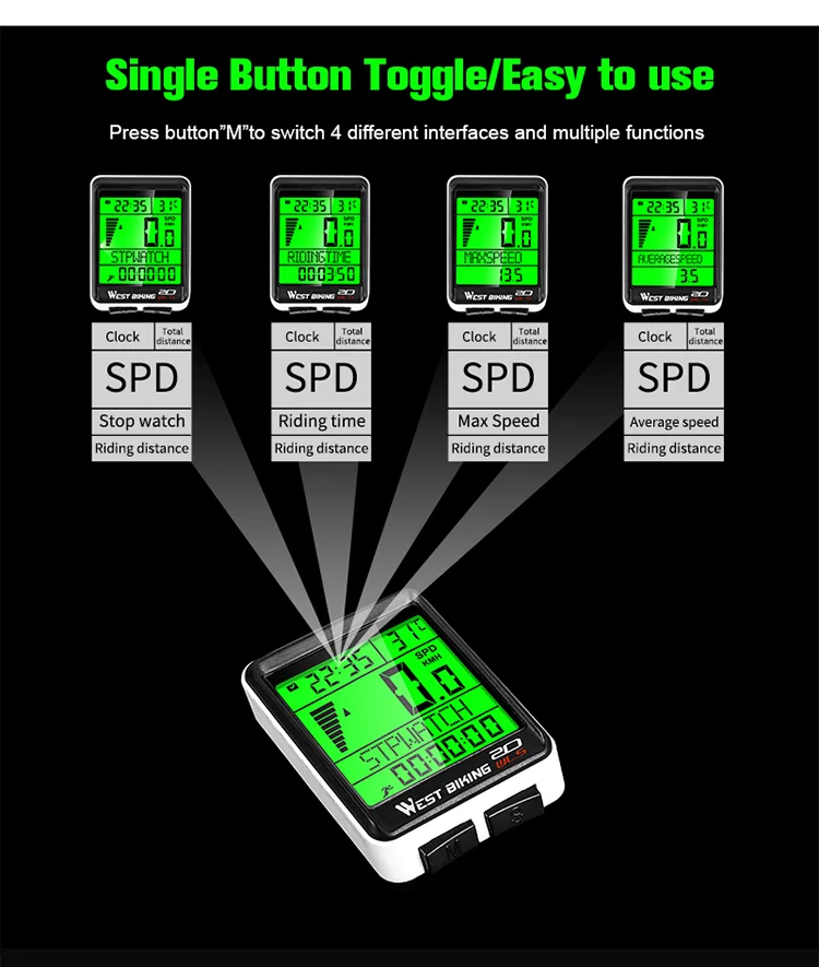 WEST BIKING 0702049 Wireless MTB Road Bike Computer Waterproof Backlight Screen Cycling Speedometer-Cellmalls