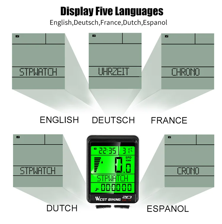 WEST BIKING 0702049 Wireless MTB Road Bike Computer Waterproof Backlight Screen Cycling Speedometer-Cellmalls