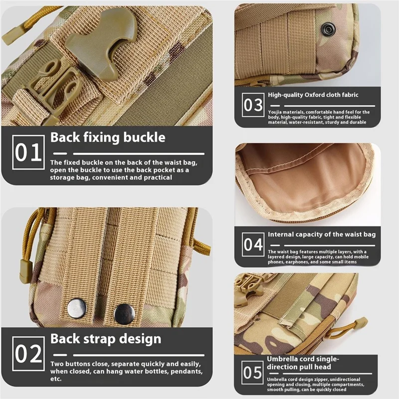 CH082 Outdoor Tactical Molle Fanny Pack Men Waterproof Oxford Fabric Phone Holder Wrist Bag - Army Green-Cellmalls
