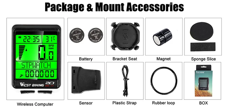 WEST BIKING 0702049 Wireless MTB Road Bike Computer Waterproof Backlight Screen Cycling Speedometer-Cellmalls