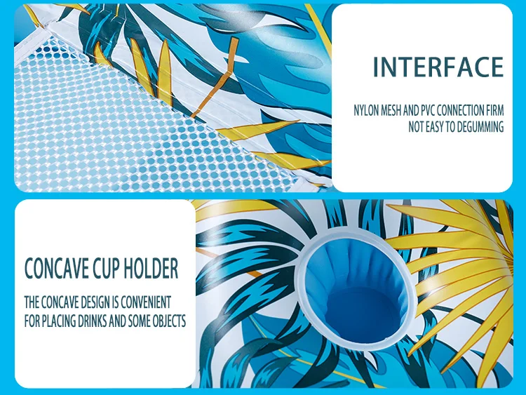 115 x 85cm Leaves Print Swimming Pool Inflatable Float Chair Thick PVC Foldable Water Lounge Seat - Light Color-Cellmalls