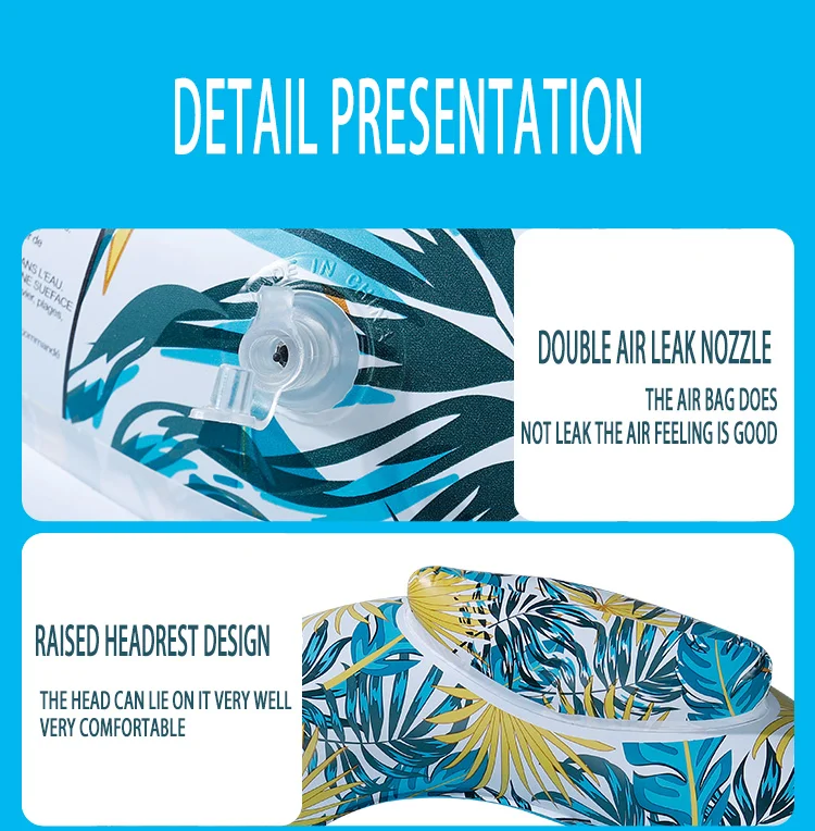 115 x 85cm Leaves Print Swimming Pool Inflatable Float Chair Thick PVC Foldable Water Lounge Seat - Light Color-Cellmalls